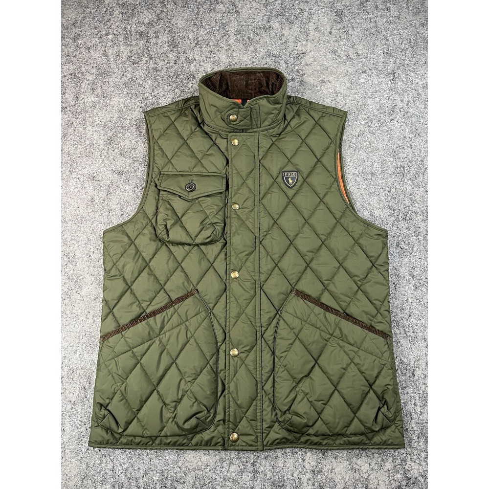 Polo Ralph Lauren Beaton Quilted Utility Vest Green Orange Brown Corduroy Mens M